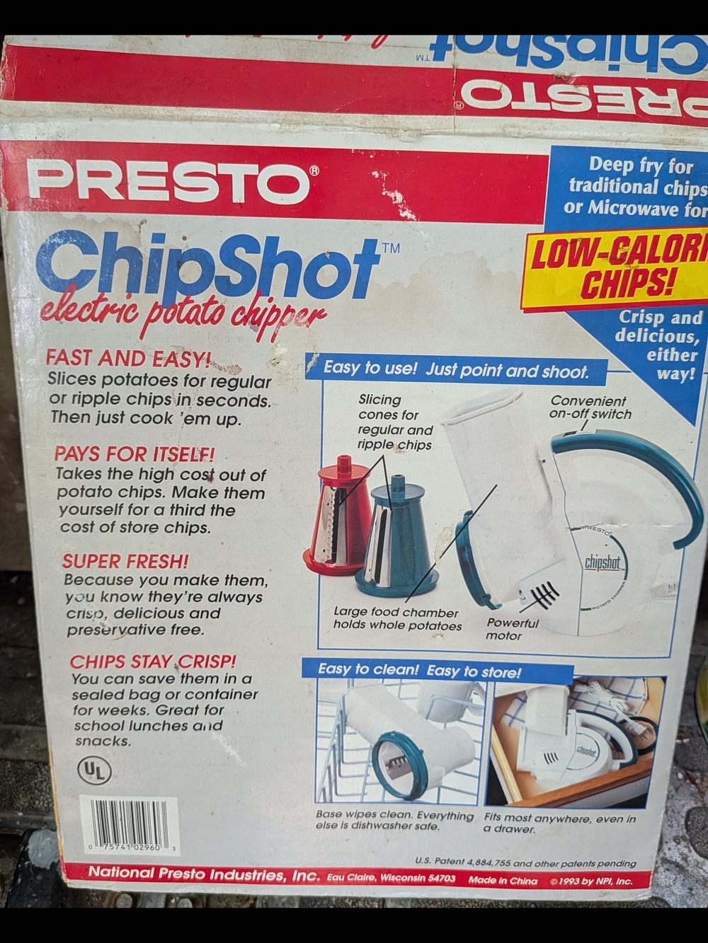 Presto ChipShot Electric Potato Chipper - Red & Blue Accents